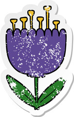 distressed sticker of a cartoon flower