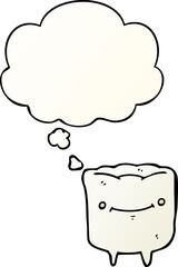 cartoon happy tooth with thought bubble in smooth gradient style