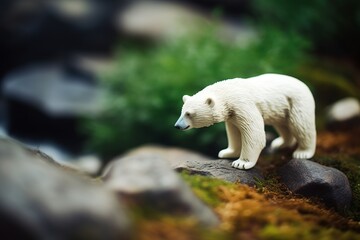polar bear playing in the wild tilt shift photography