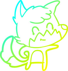 cold gradient line drawing of a cartoon friendly fox