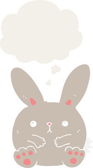 Fototapeta na wymiar cartoon rabbit with thought bubble in retro style
