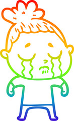 rainbow gradient line drawing of a cartoon crying woman