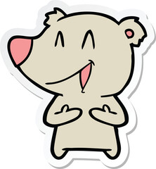 sticker of a laughing bear cartoon
