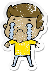 distressed sticker of a cartoon man crying