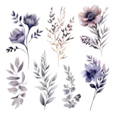 Fototapete Aquarell Natur Set set of floral watercolor smoky grey