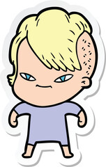 sticker of a cute cartoon girl with hipster haircut