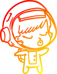 warm gradient line drawing of a cartoon pretty astronaut girl