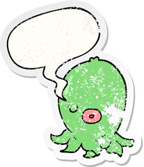 cartoon octopus with speech bubble distressed distressed old sticker