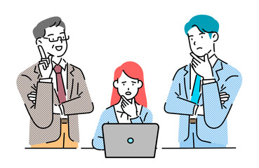 An agent and a female manager sitting at their laptops, promoting.