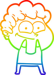 Obraz premium rainbow gradient line drawing of a cartoon happy man