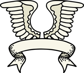 traditional tattoo with banner of a wing