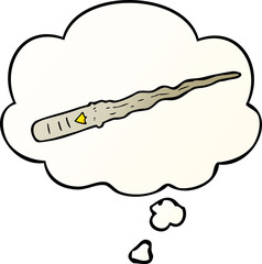 cartoon magic wand with thought bubble in smooth gradient style
