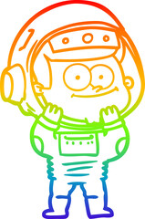 rainbow gradient line drawing of a happy astronaut cartoon