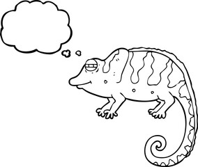 freehand drawn thought bubble cartoon chameleon