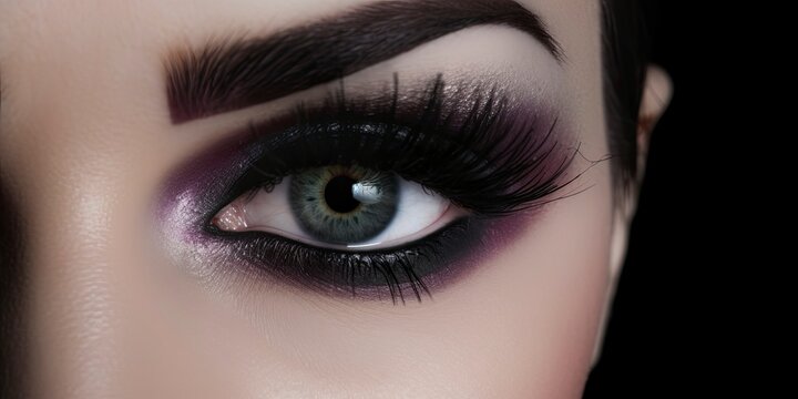 Female eye with dark gothic make-up. Beautiful woman eye with long eyelashes.. Macro and close-up creative make-up theme