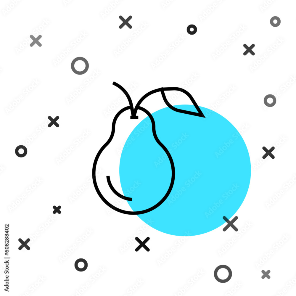 Poster black line pear icon isolated on white background. fruit with leaf symbol. random dynamic shapes. ve