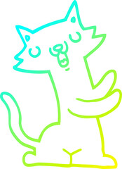 cold gradient line drawing of a cartoon cat