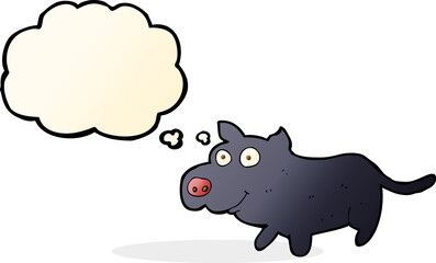 cartoon happy little dog with thought bubble