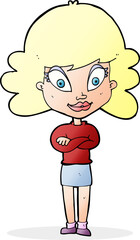 cartoon happy woman with folded arms