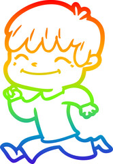 rainbow gradient line drawing of a cartoon happy boy