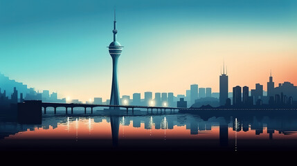 Naklejka premium Macau cityscape of bridge and skyscraper Macao. Generative Ai