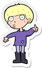 sticker of a cartoon boy asking question