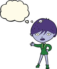 cartoon vampire girl with thought bubble