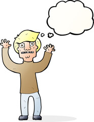 cartoon terrified man with thought bubble