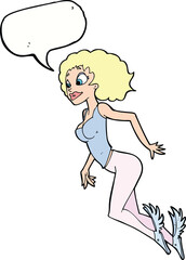 cartoon flying woman with speech bubble