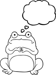 freehand drawn thought bubble cartoon nervous frog
