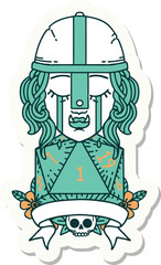 sticker of a crying orc fighter character with natural one D20 roll