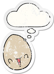 cartoon egg with thought bubble as a distressed worn sticker