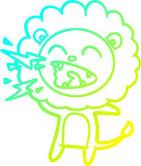 cold gradient line drawing of a cartoon roaring lion
