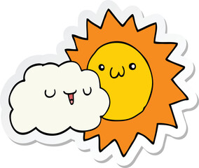 sticker of a cartoon sun and cloud