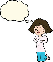 cartoon annoyed woman with thought bubble