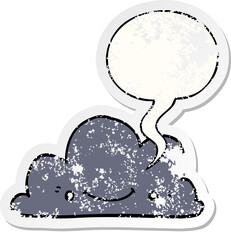 cute cartoon cloud with speech bubble distressed distressed old sticker