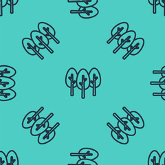 Black line Tree icon isolated seamless pattern on green background. Forest symbol. Vector