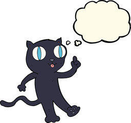 cartoon black  cat with idea with thought bubble