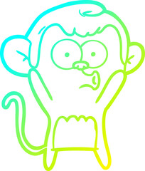 cold gradient line drawing of a cartoon surprised monkey