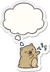 cartoon singing bear with thought bubble as a printed sticker