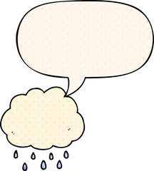 cartoon rain cloud with speech bubble in comic book style