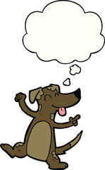 cartoon dancing dog with thought bubble