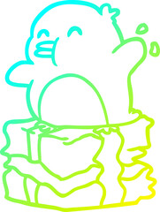 cold gradient line drawing of a penguin on wrapped present