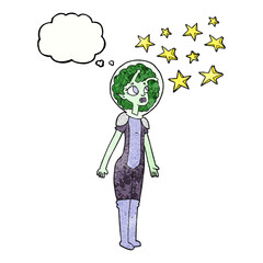 freehand drawn thought bubble textured cartoon alien space girl