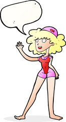 cartoon swimmer woman with speech bubble
