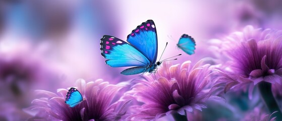 Fototapeta na wymiar Beautiful purple blue butterfly on an anemone forest flower in spring nature, close-up macro
