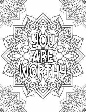 Printable mandala coloring page for adults and kids with an affirmative quote 
