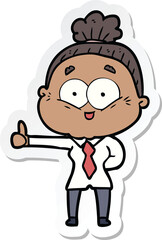 sticker of a cartoon happy old woman