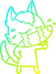 cold gradient line drawing of a cartoon crying wolf