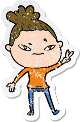 distressed sticker of a cartoon woman